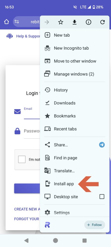 Find Install app option in Chrome menu